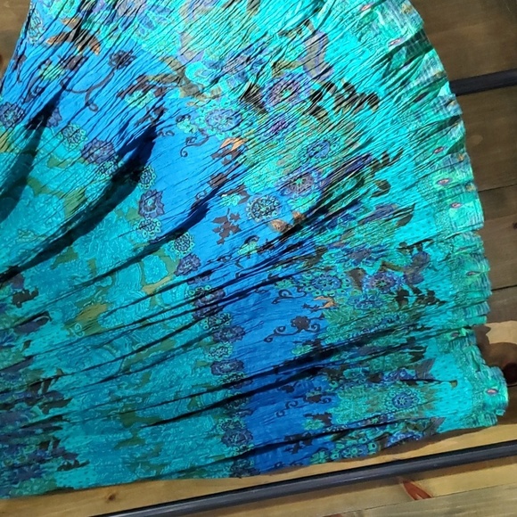 BLUE GREEN GAUZY SKIRT BOLD STATEMENT HIPPIE BOHO GYPSY FLOWY COMFY SIZE LARGE - Picture 7 of 12